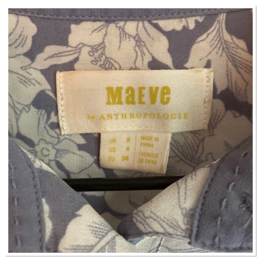 Anthropologie Maeve Rosalee Silk Button Up Front Shirt Floral Blue White Size 4 - Picture 8 of 10
